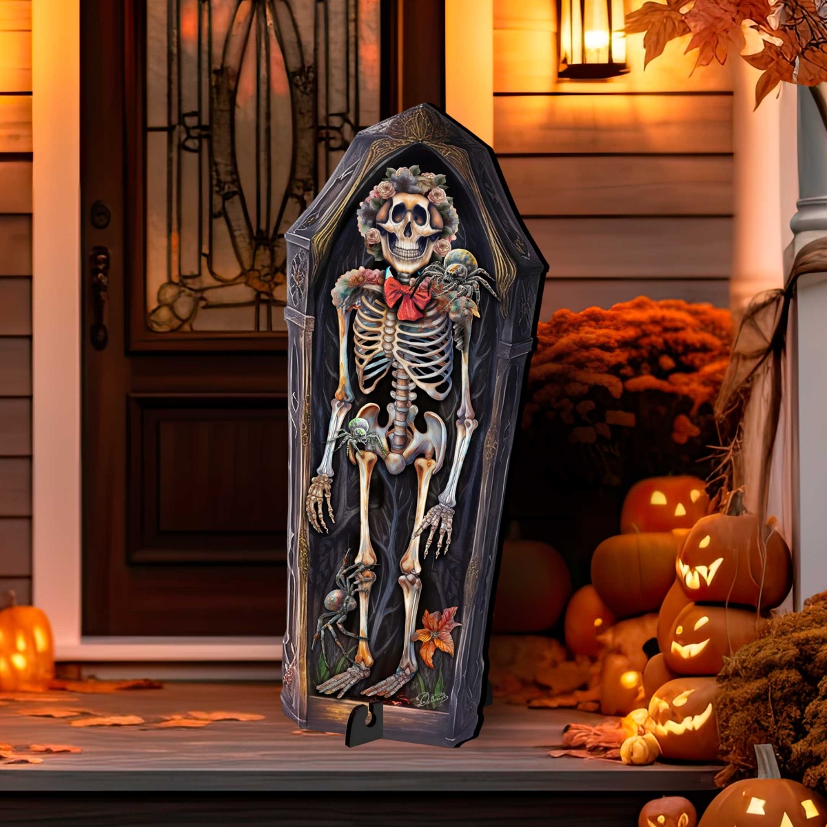 48' Halloween Skeleton Coffin Freestanding Decor - Halloween Garden Decor by