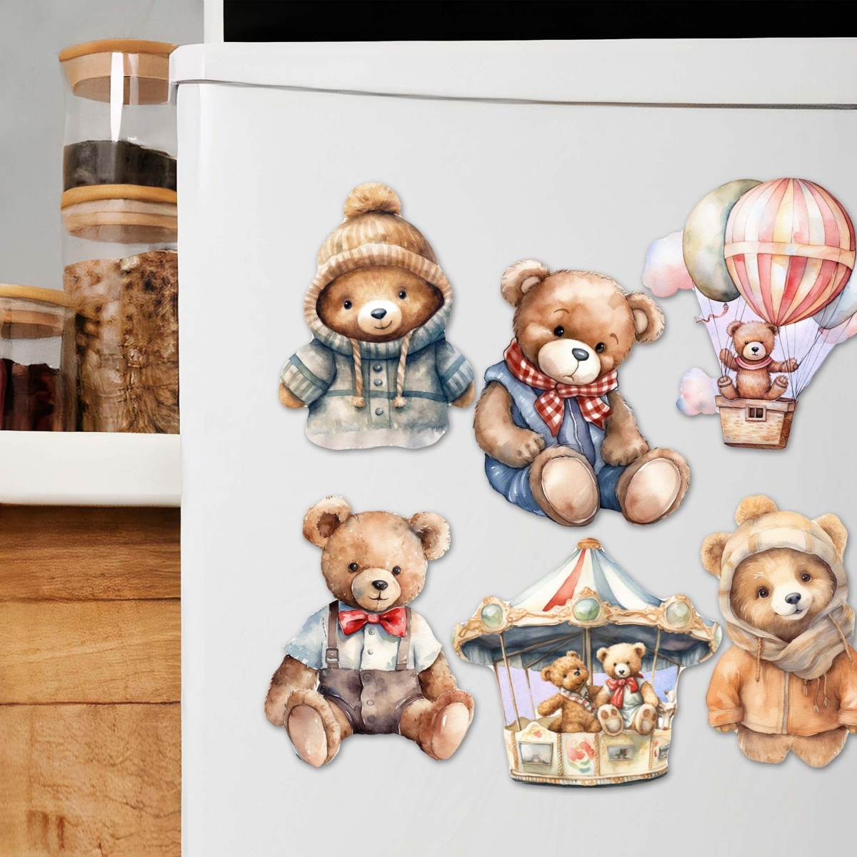 8090025G-S6 Teddy Bear Decorative Wooden Magnets Set of 6 by  - Family Love Decor