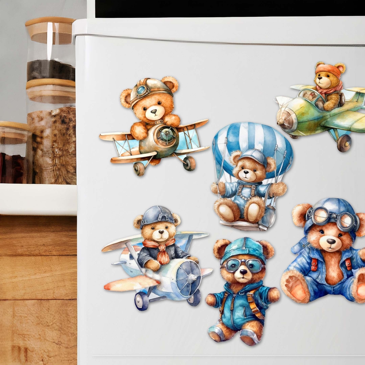 8090010G-S6 Aviator Teddy Bear Decorative Wooden Magnets Set of 6 by  - Christmas Decor