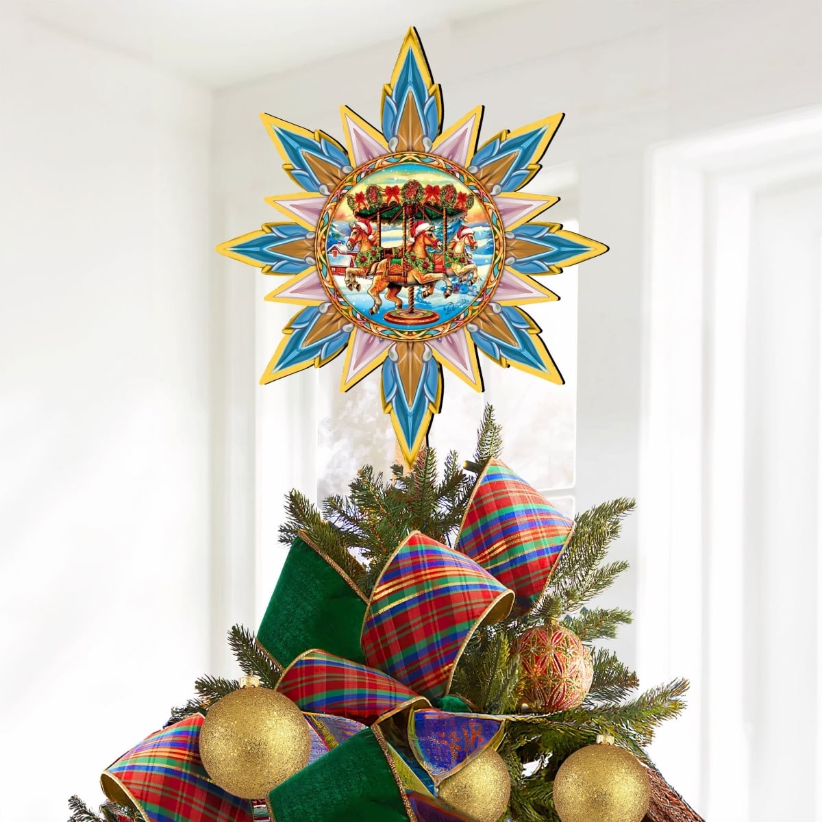 89506 Christmas Carousel Star Tree Topper Wooden Decor by  - Carousel Holiday Decor