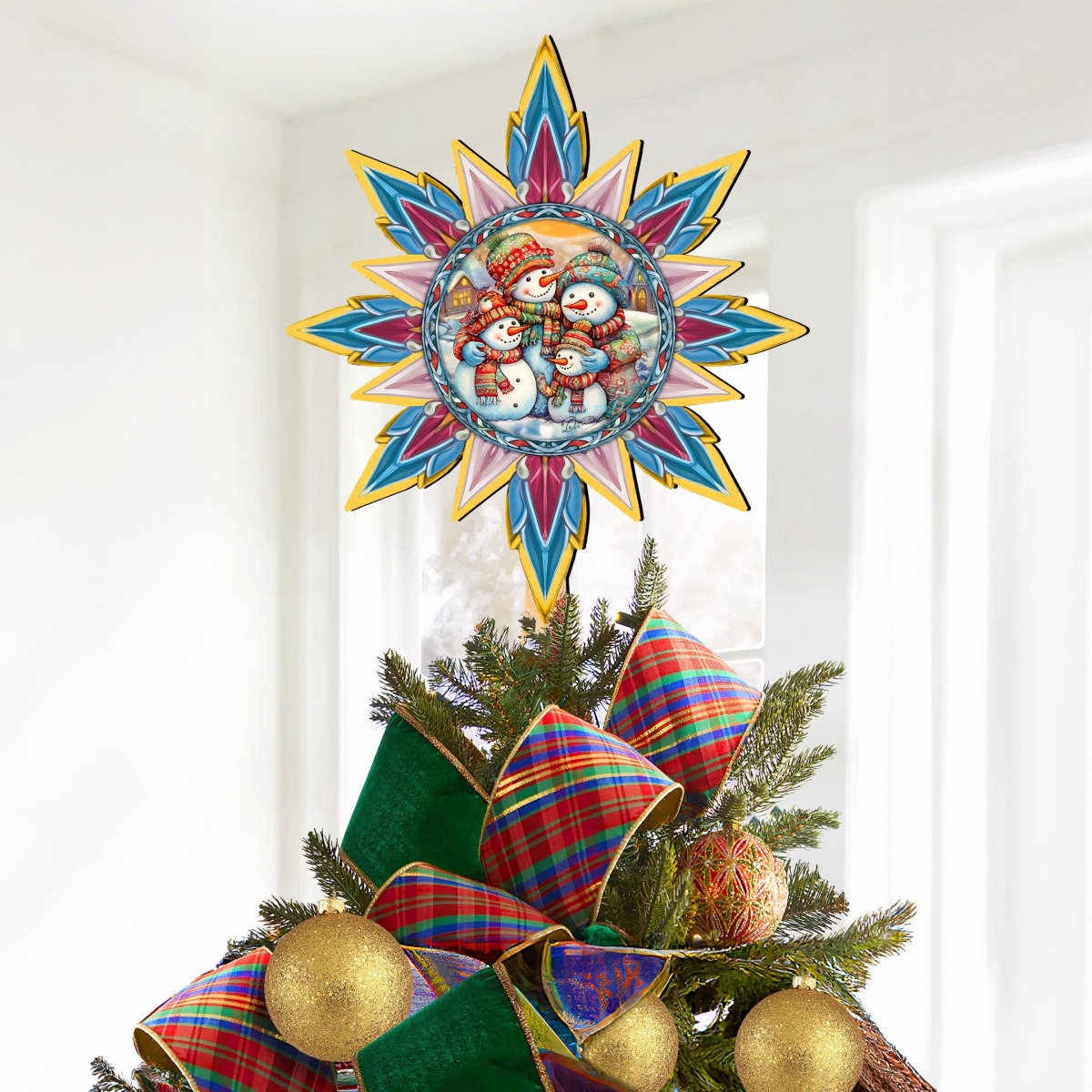 89511 Snowman Family Star Tree Topper Wooden Decor by  - Santa Snowman Christmas Decor