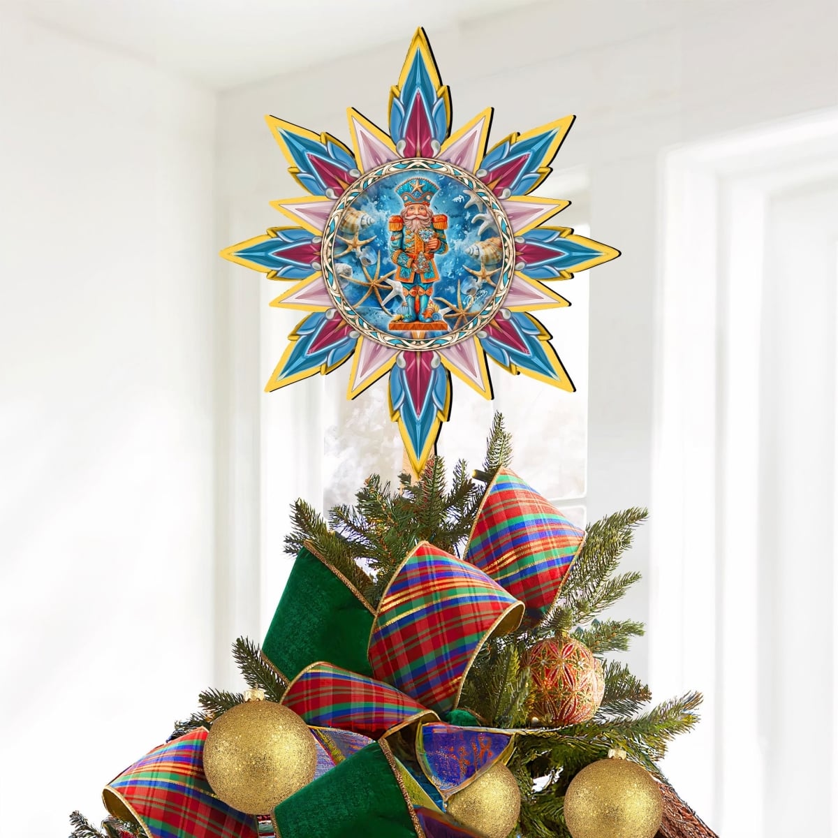 89513 Coastal Nutcracker Tree Topper Wooden Decor by  - Coastal Holiday Decor