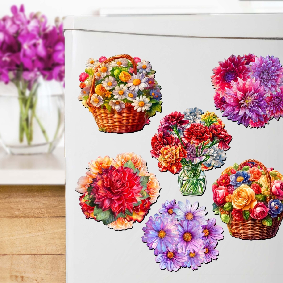 8090076G-S6 Bouquet of Flowers Decorative Wooden Magnets Set of 6 by  - Love Family Decor