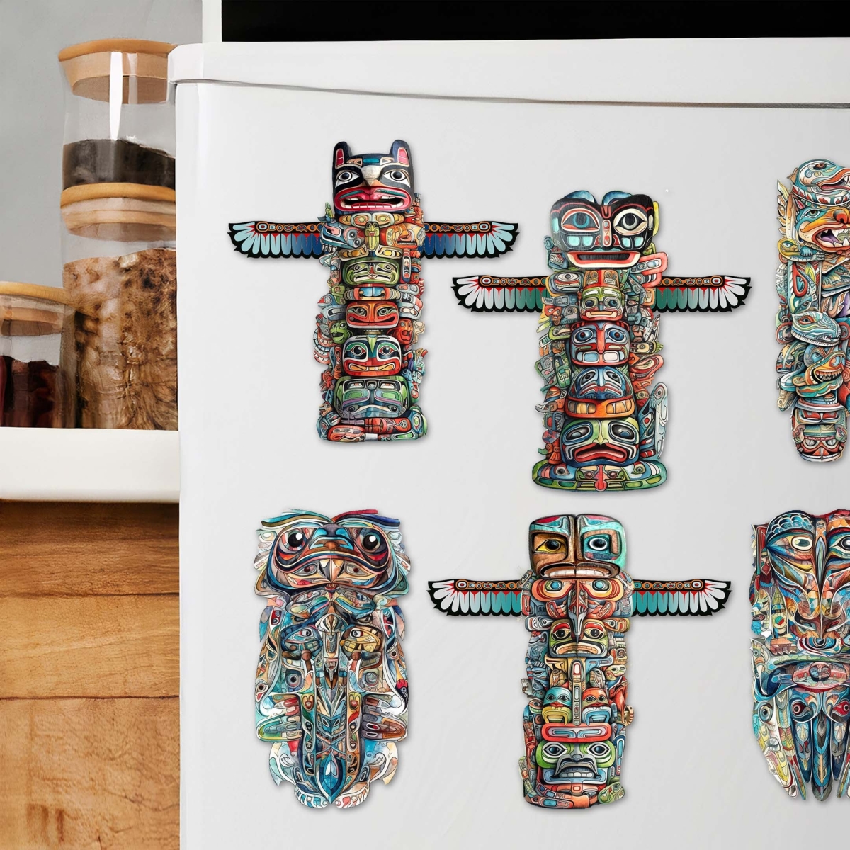 8090117G-S6 Spirit of the Totem Decorative Wooden Magnets Set of 6 by  - Wildlife Decor