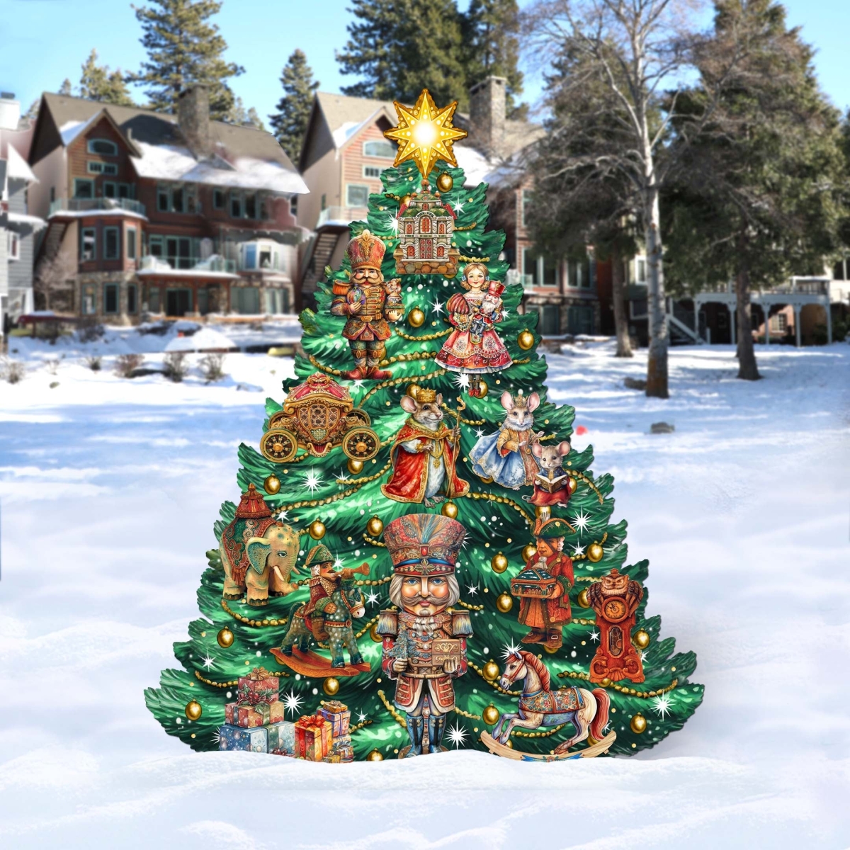48' Nutcracker-Themed Christmas Tree Outdoor Indoor Dcor Wooden Christmas Decoration by