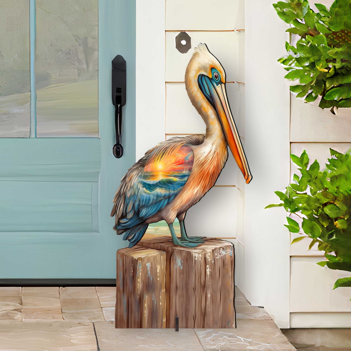 8652801F Coastal Pelican Outdoor Indoor Decor Wooden Decoration by  - Coastal Holiday Decor