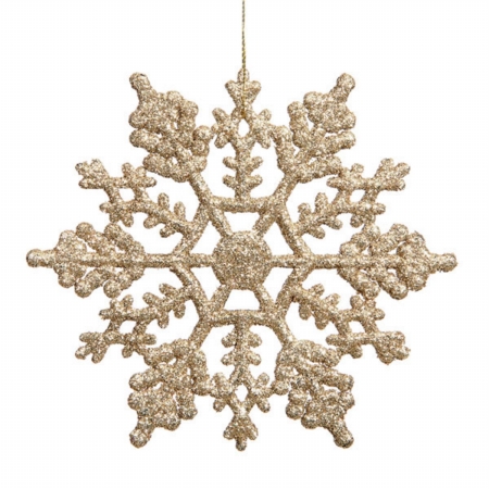 32272817 4 in. Club Champagne Gold Glitter Snowflake Christmas Ornaments, Pack of 24