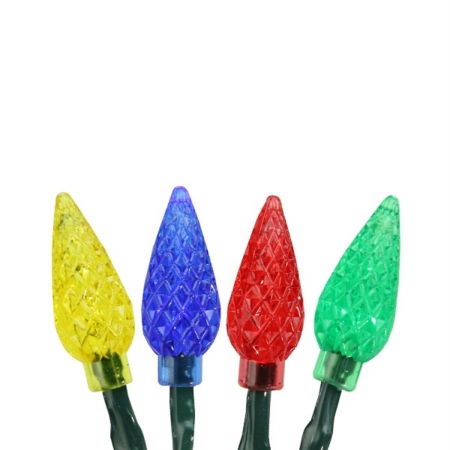 32277544 B-O Multi-Color Faceted C6 LED Christmas Lights - Green Wire, Set of 10