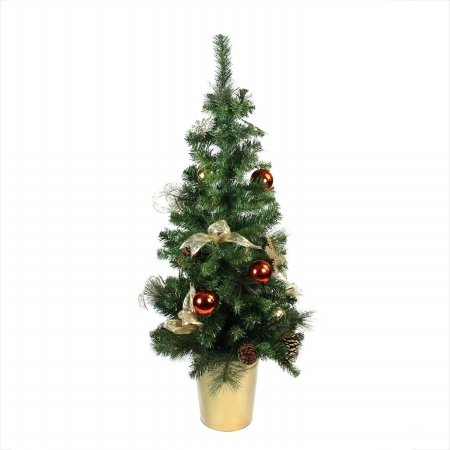32283524 48 in. Pre-Decorated Red, Gold & Copper Potted Artificial Christmas Tree - Unlit