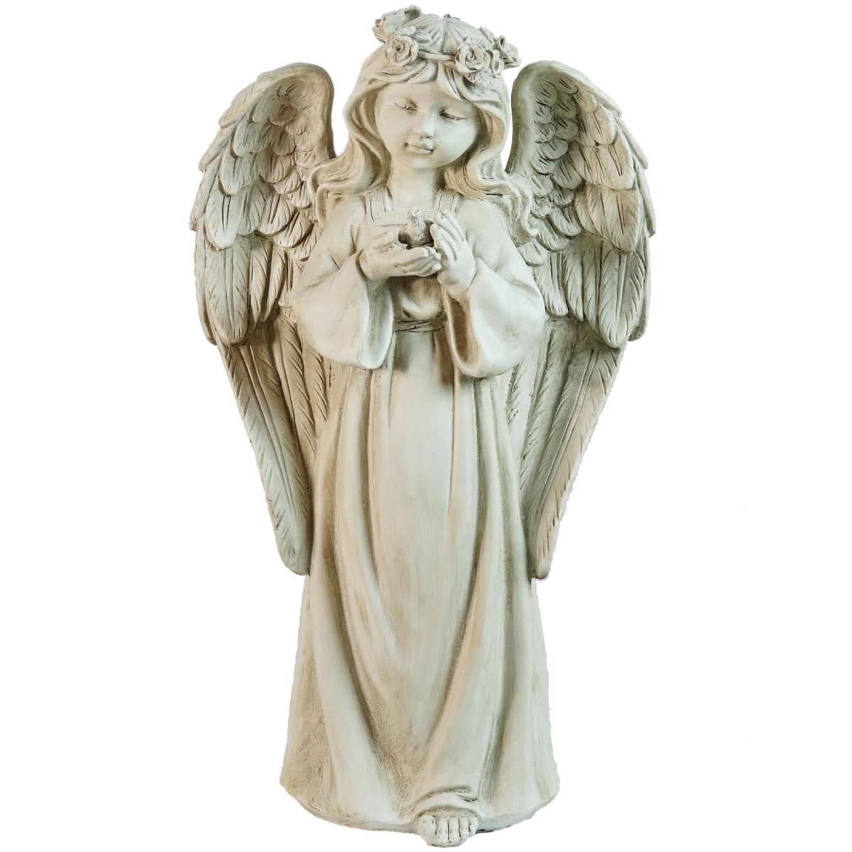 32588787 20.5 in. Standing Girl Angel Holding a Bird Outdoor Garden Statue -  NorthLight