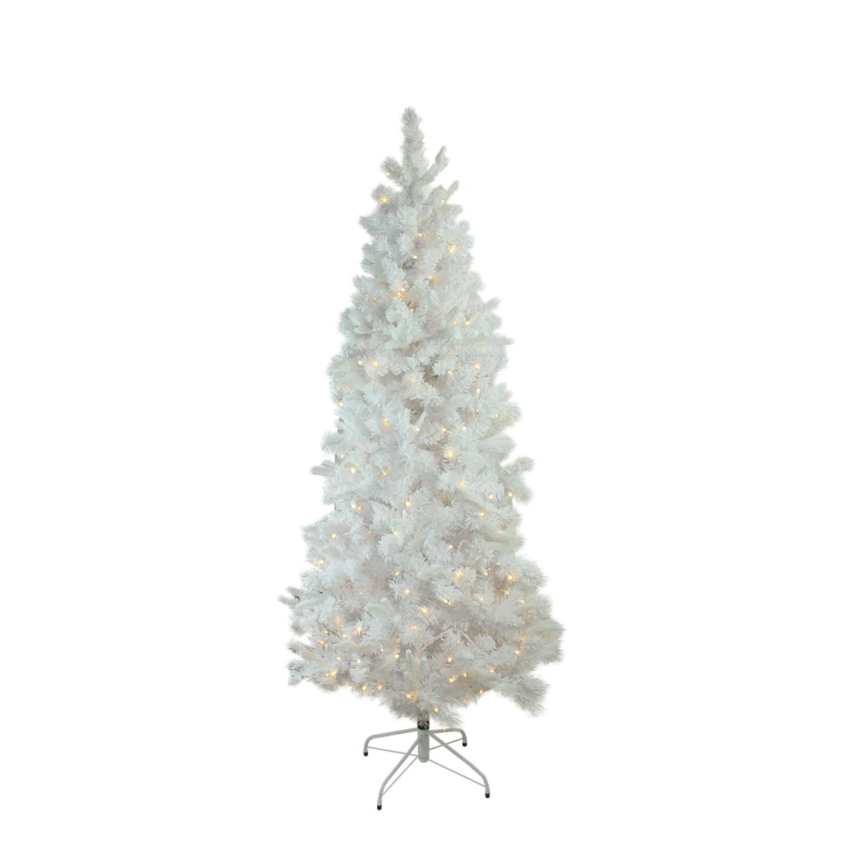 32266704 7.5 ft. x 43 in. Pre-Lit Flocked White Pine Slim Artificial Christmas Tree - Warm White LED Lights -  NorthLight