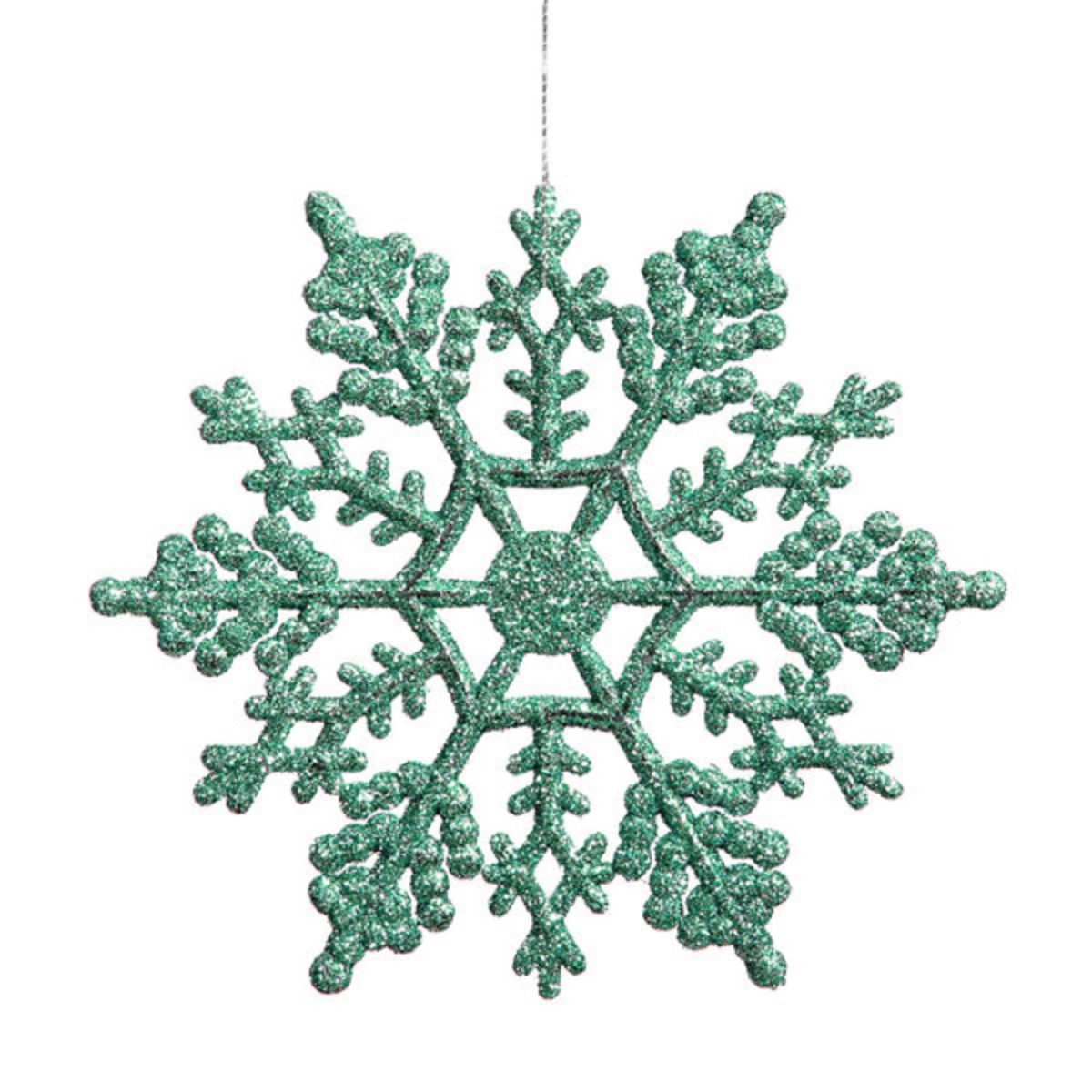32272823 4 in. Club Peacock Green Glitter Snowflake Christmas Ornament, Pack of 24