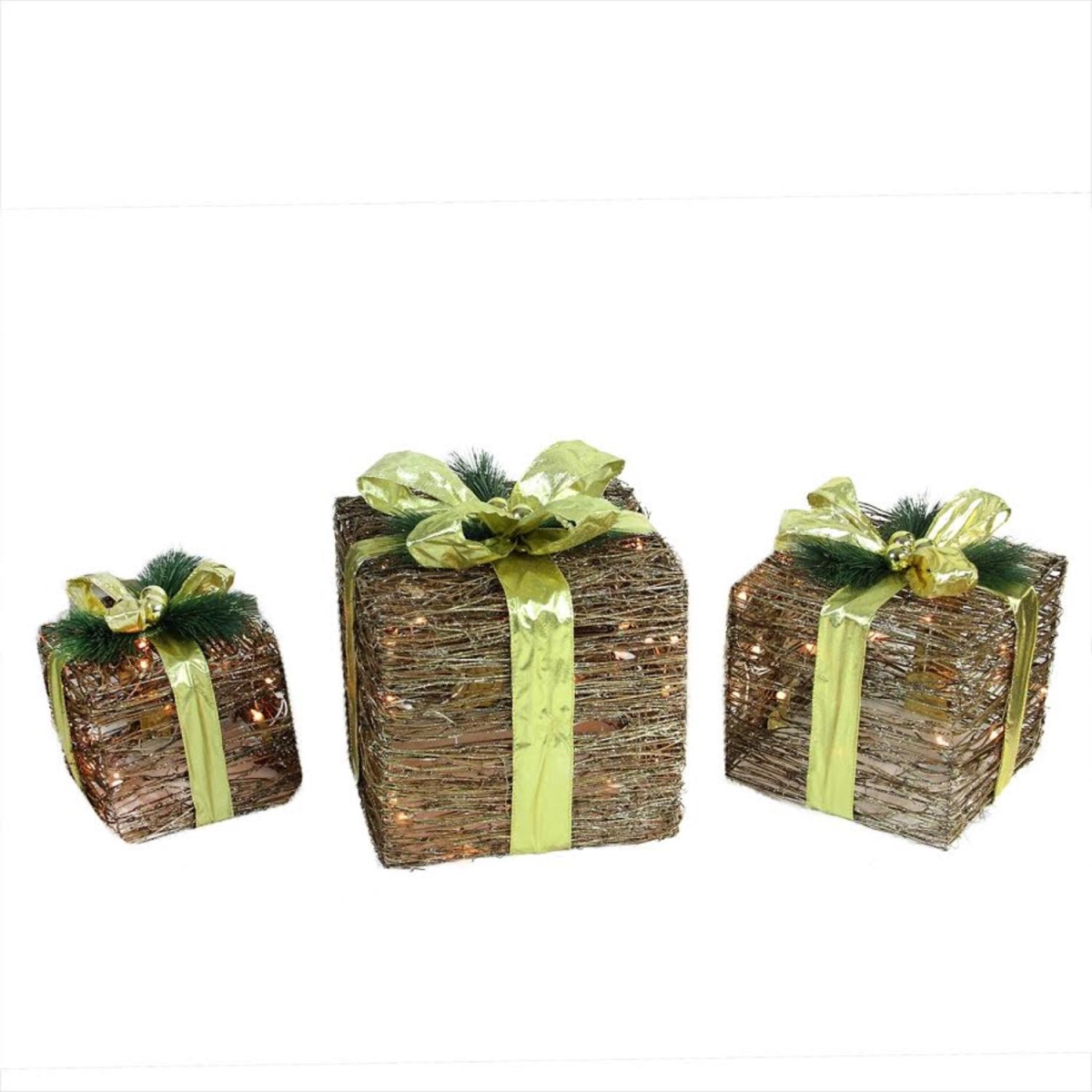 32281565 Lighted Natural Rattan & Glitter Gift Boxes Christmas Decoration, Set of 3 -  NorthLight