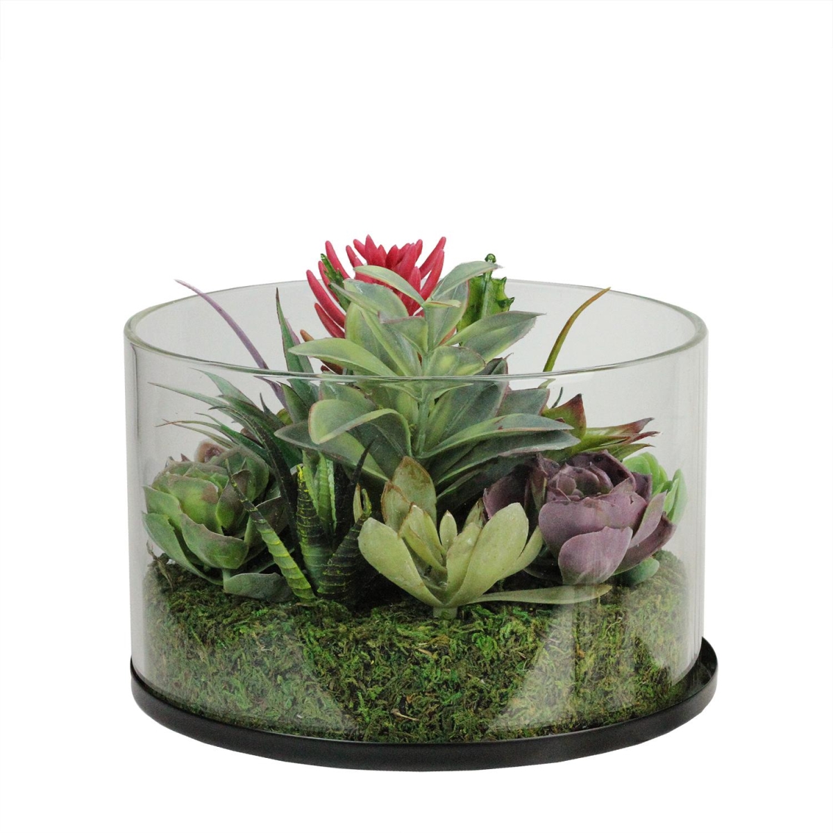 8 in. Artificial Mixed Succulent Arrangement in Round Glass Jar
