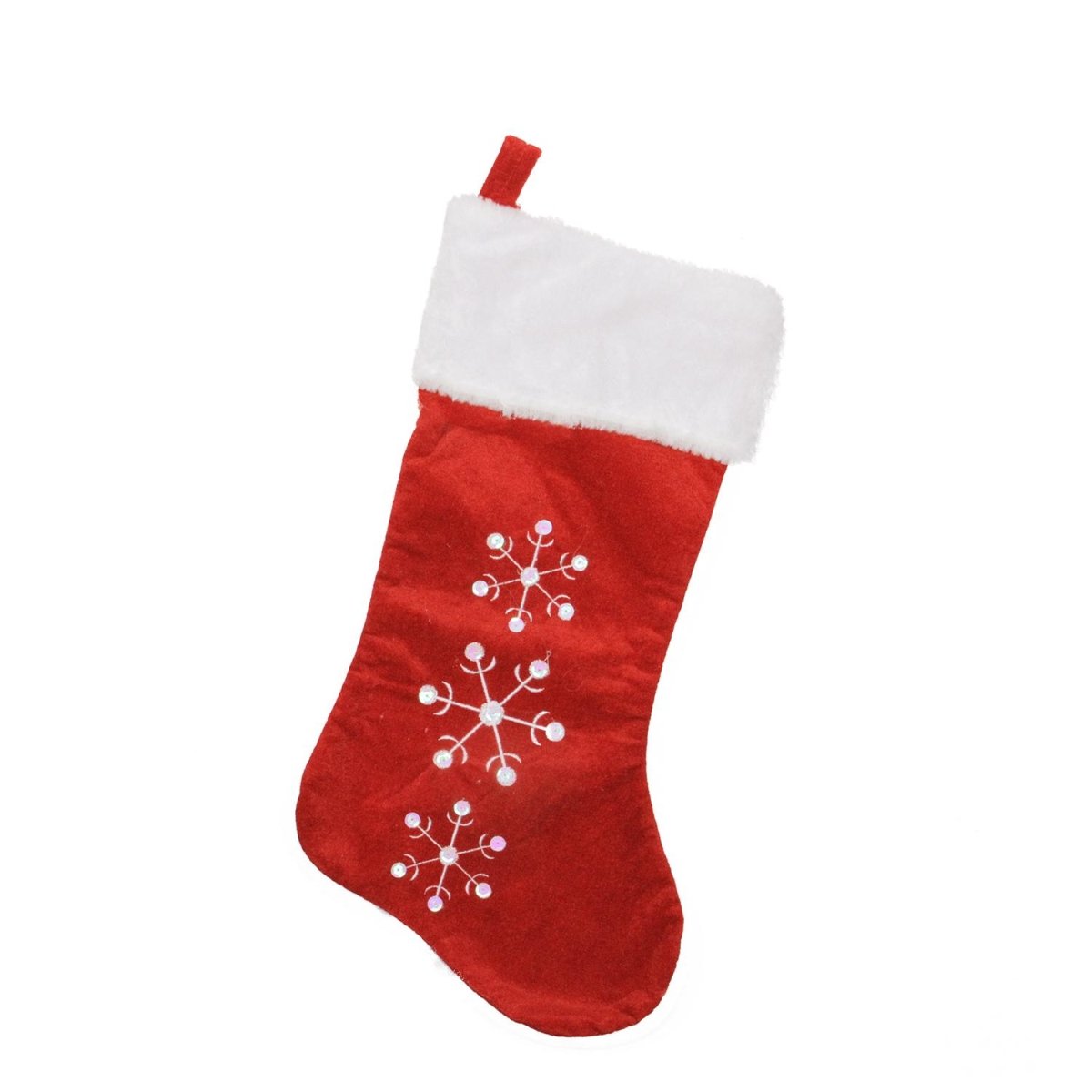 32267157 19 in. Red Velvet Embroidered & Sequined Snowflake Christmas Stocking with White Cuff -  NorthLight