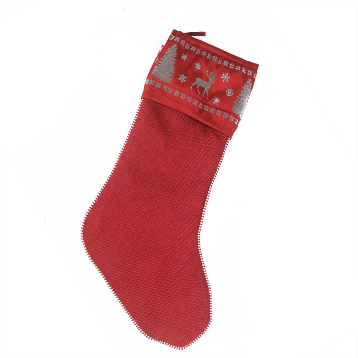 Picture of A & B Floral 31751590 20 in. Alpine Chic Red, Silver & Dark Gray Reindeer Christmas Stocking