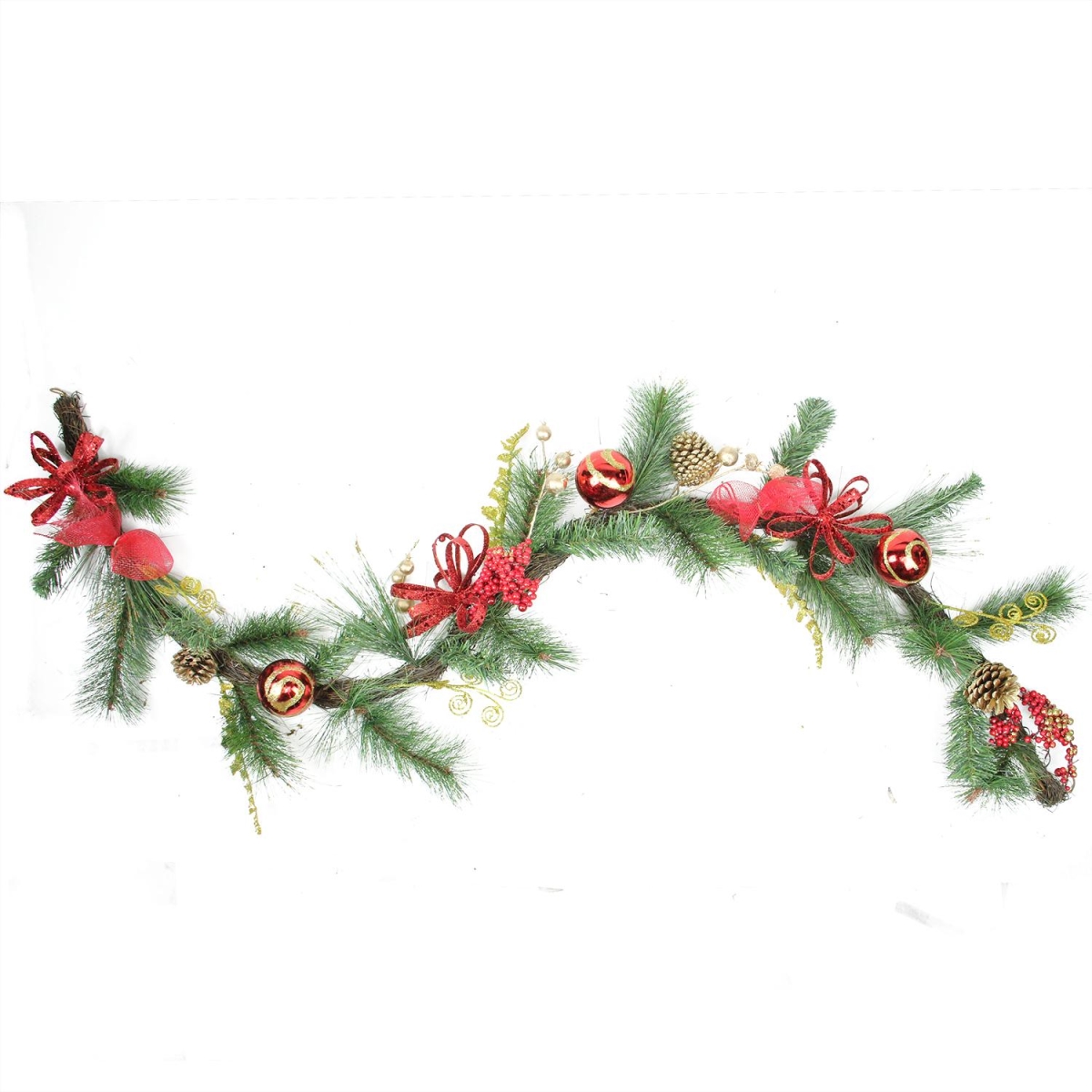 32277498 6 ft. x 6 in. Grapevine & Pine with Red Ball Ornaments Artificial Christmas Garland - Unlit