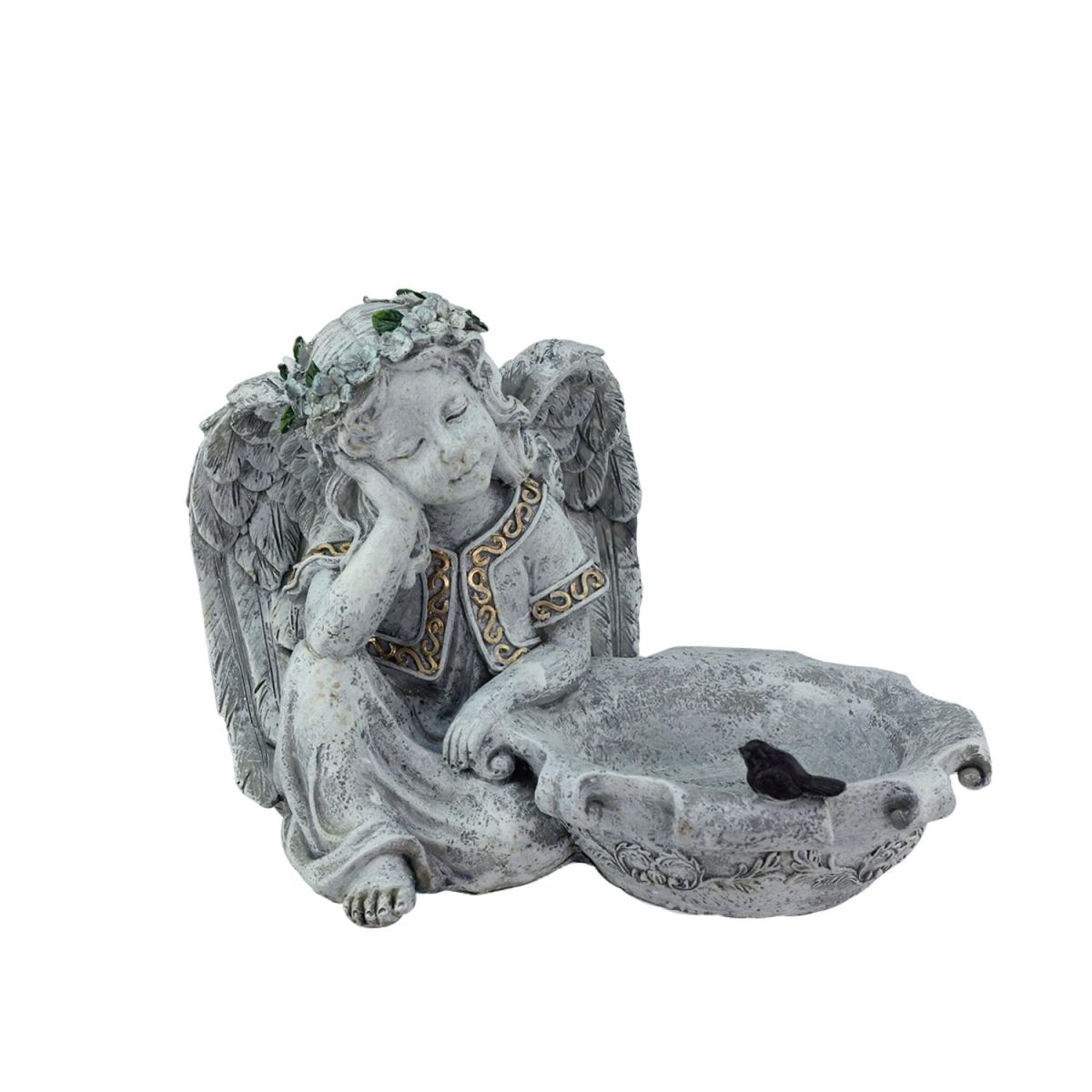 Northlight 10" Gray Resting Angel Bird Feeder Outdoor Garden Statue