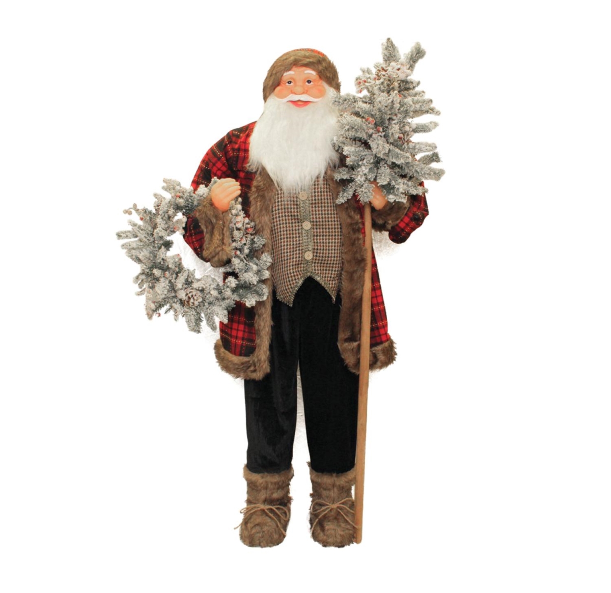 32266436 5 in. Standing Jolly Santa Claus Christmas Figure with Flocked Alpine Tree & Wreath -  NorthLight