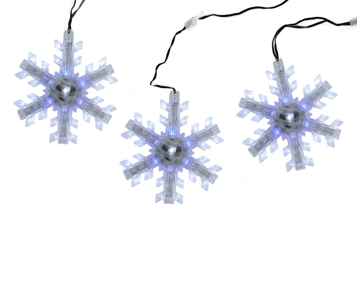 32267172 6.5 in. Cascading White & Blue Snowfall LED Snowflake Christmas Lights - Pack of 3