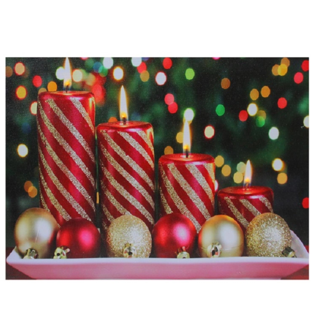LED Lighted Christmas Candles with Ornaments Canvas Wall Art - 11.75 x 15.75 in.