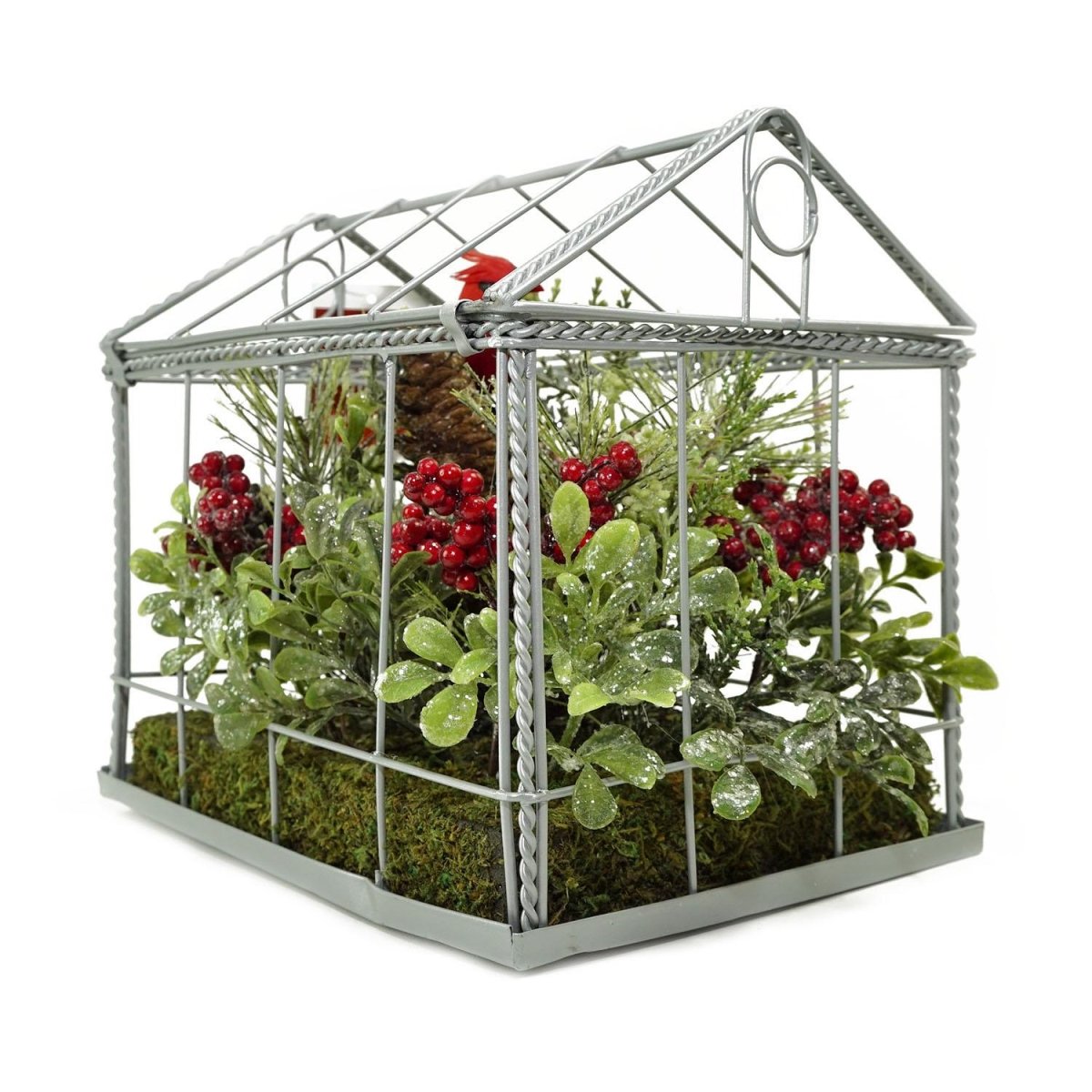 32275782 9 in. Red Cardinal Boxwood & Berry Artificial Christmas Greenhouse Arrangement -  NorthLight