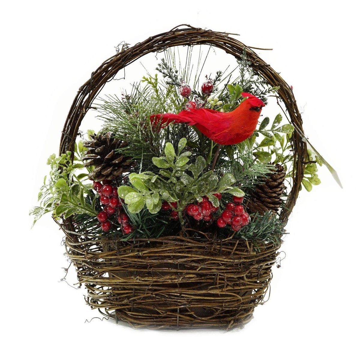 32275755 12 in. Red Cardinal with Berries & Foliage in Twig Basket Christmas Decoration -  Northlight Seasonal