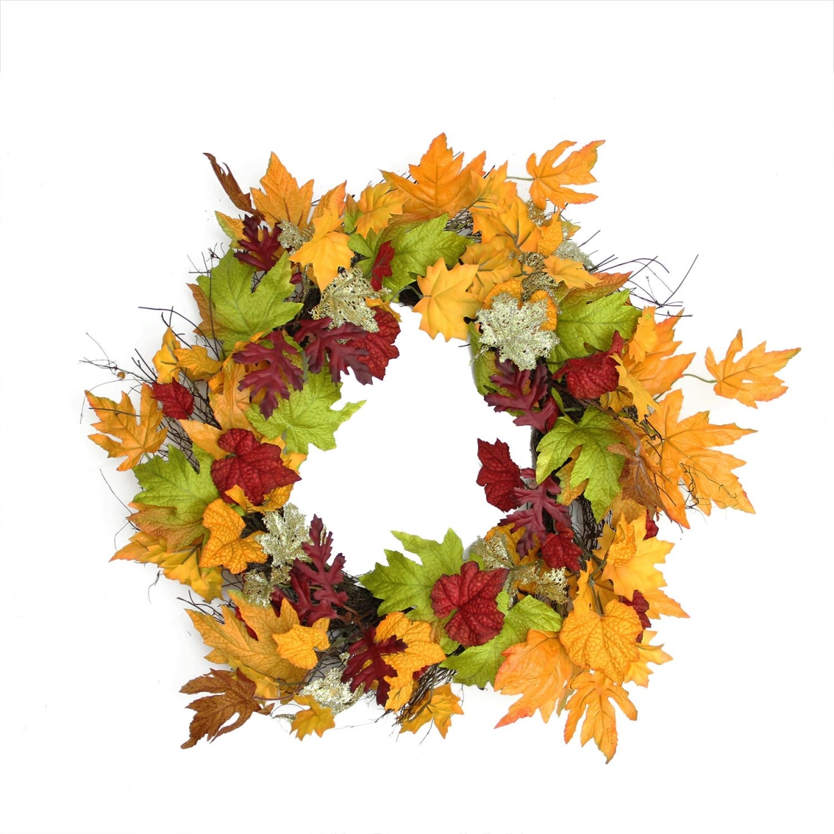 22 in. Autumn Harvest Maple Leaf Artificial Thanksgiving Floral Wreath - Unlit