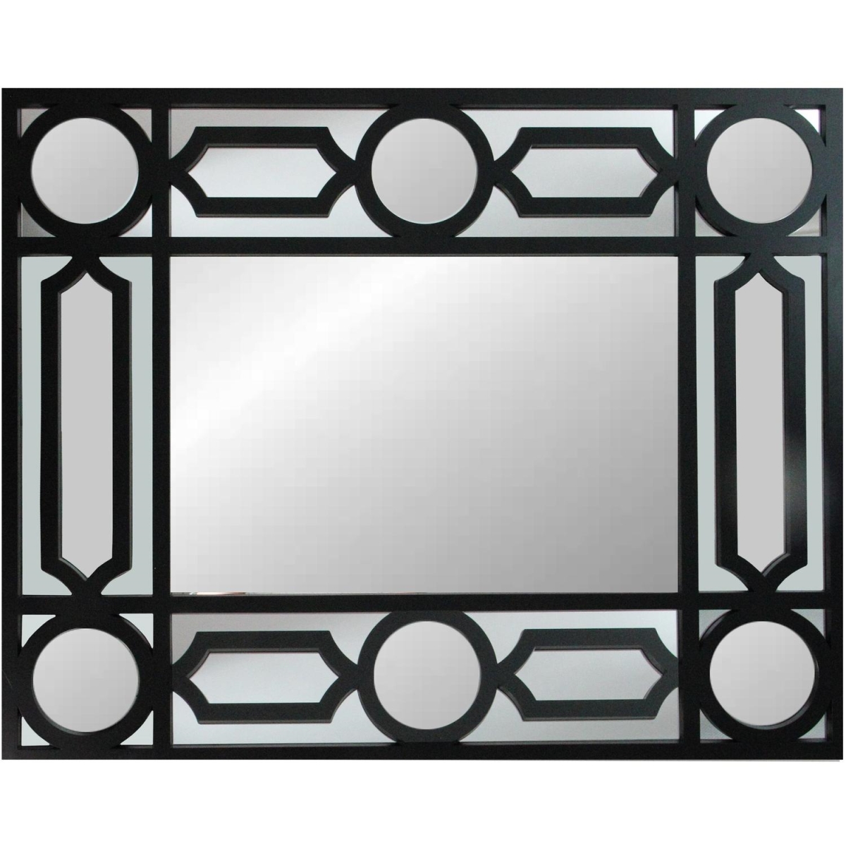 Geometric Openwork Matte Black Decorative Rectangular Wall Mirror 29.5 in.