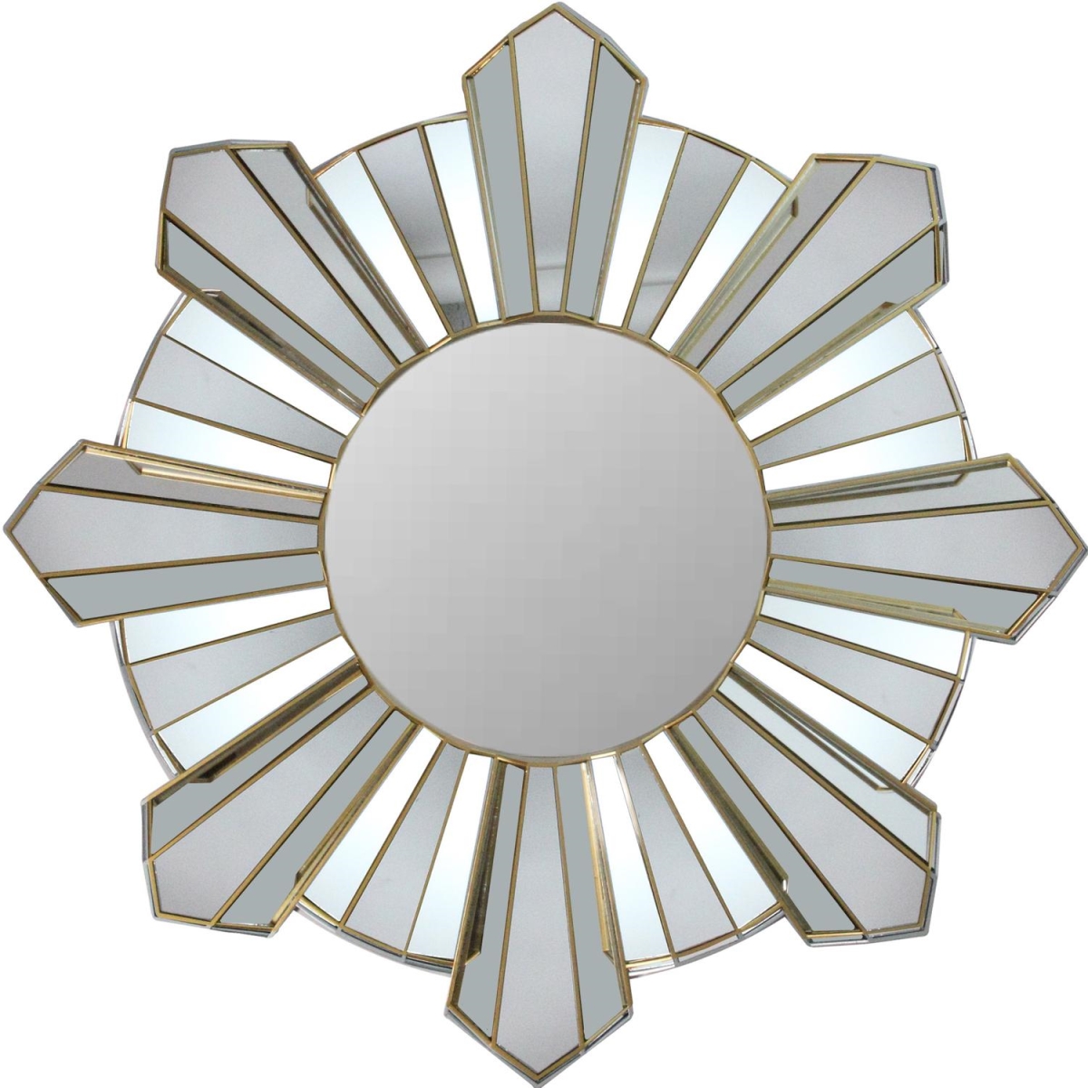 25 in. Sparkling Sunburst Wave Matte Gold Decorative Round Wall Mirror