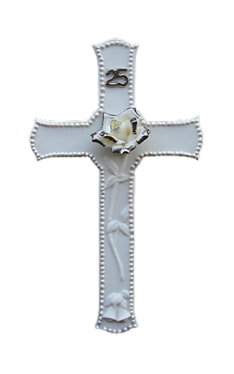 8 in. 25th Silver Wedding Anniversary Porcelain Religious Wall Cross