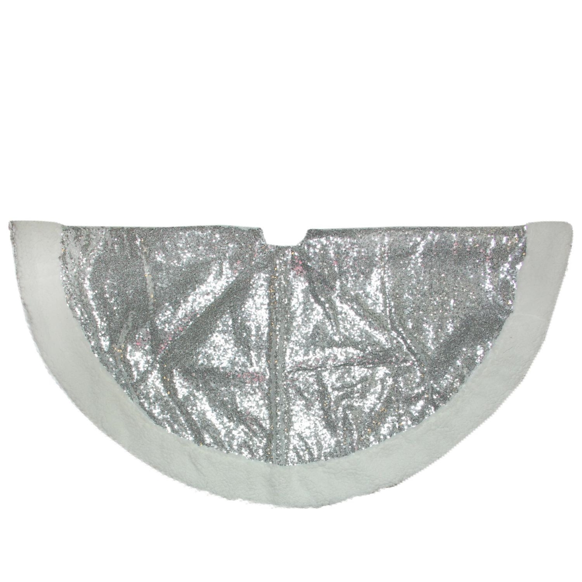32606242 47.2 in. Winters Beauty Sparkling Silver & White Christmas Tree Skirt