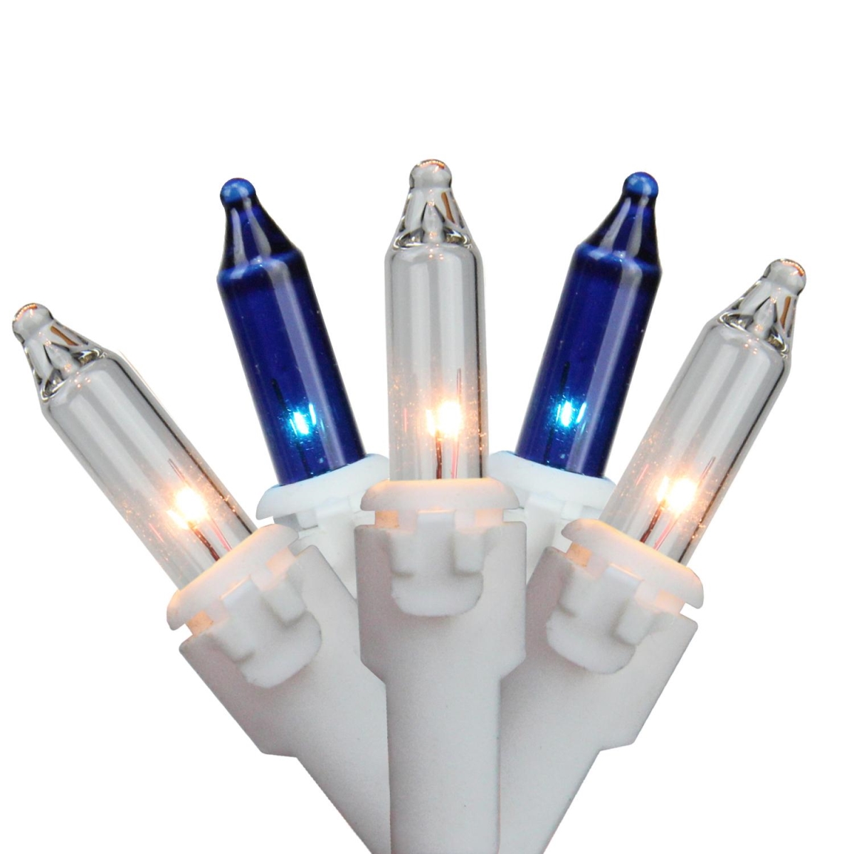 Blue & Clear Mini White Wire 2.5 in. Spacing Christmas Light, Set of 50