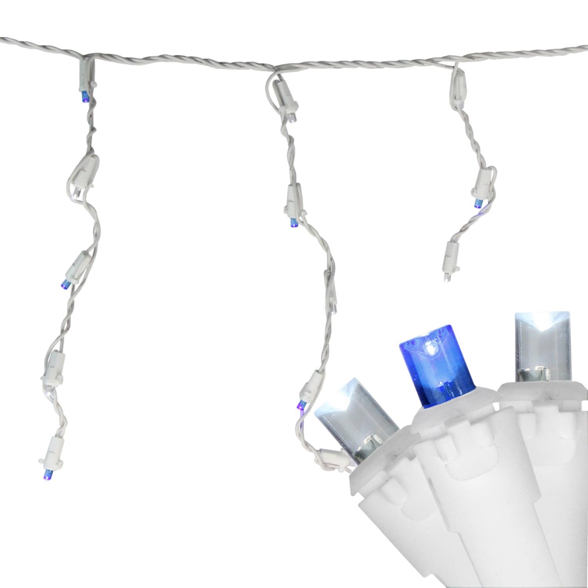 32605188 Blue & Pure White LED Wide Angle Icicle White Wire Christmas Light, Set of 100 -  NorthLight