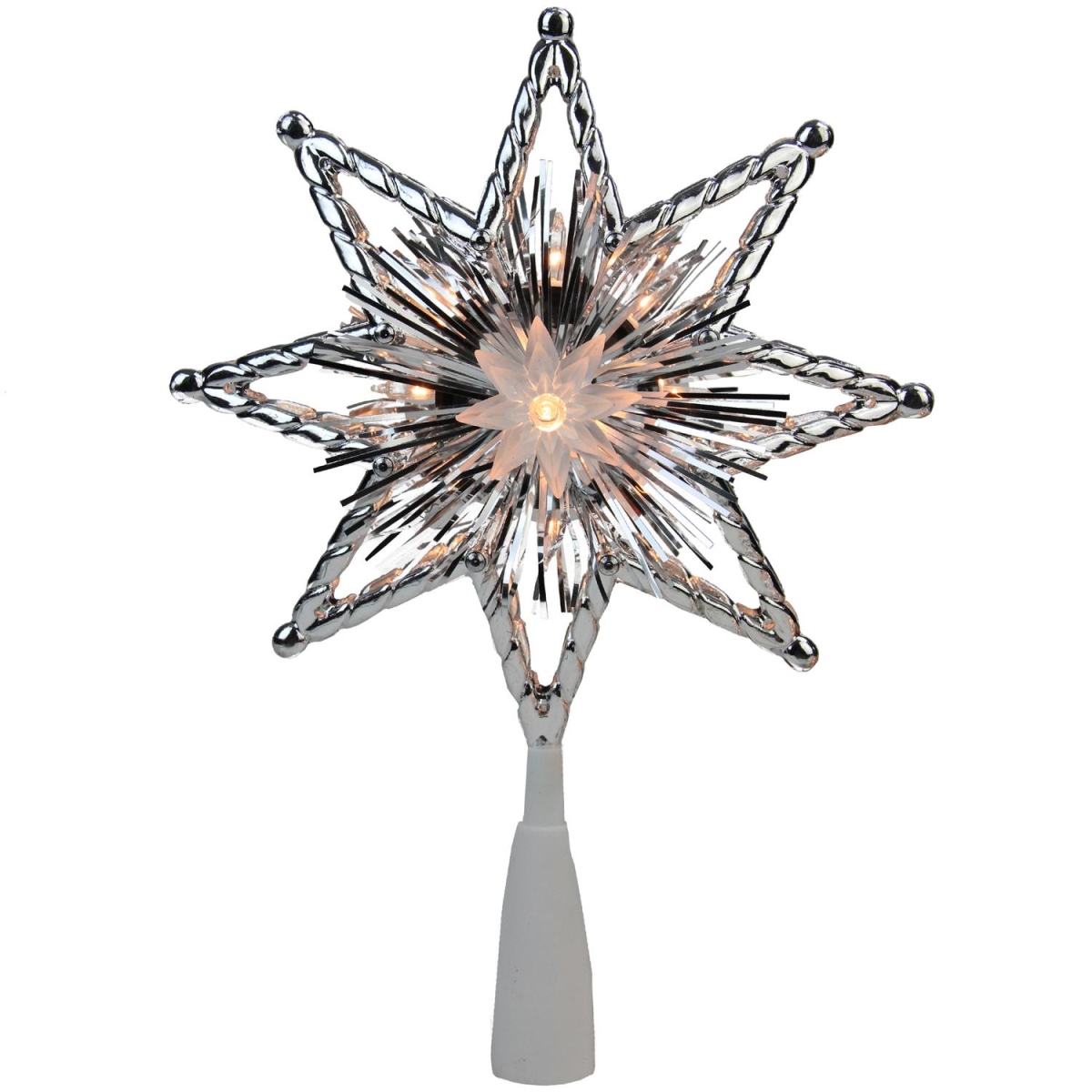 Picture of Northlight 32606356 8 in. Retro Silver Tinsel 8-Point Star Christmas Tree Topper - Clear Lights