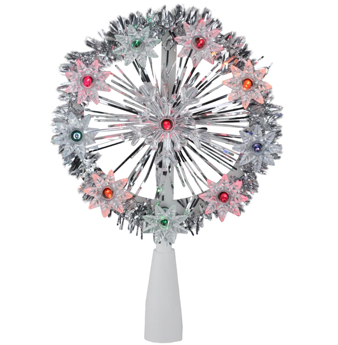 Picture of Northlight 32606339 7 in. Silver Tinsel Snowflake Starburst Christmas Tree Topper - Multi Lights
