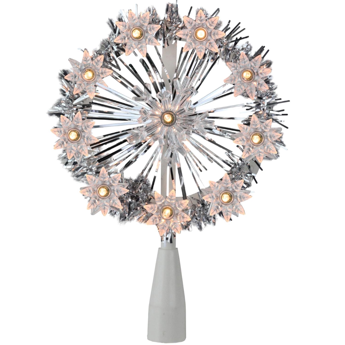 Picture of Northlight 32606340 7 in. Silver Tinsel Snowflake Starburst Christmas Tree Topper - Clear Lights