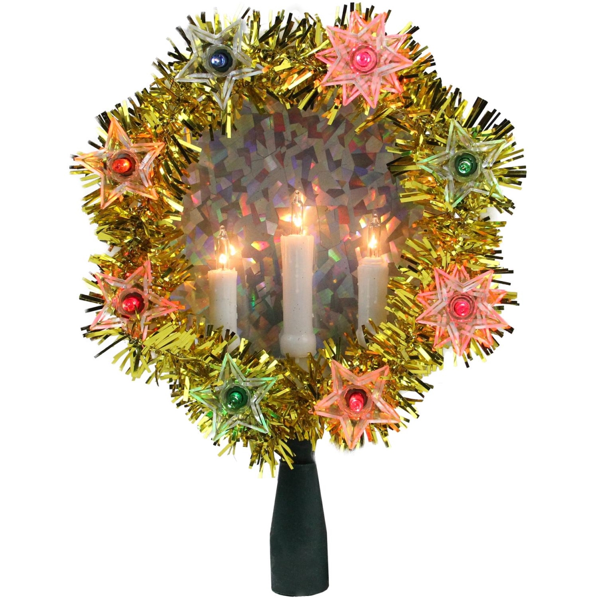 Picture of Northlight 32606346 7 in. Gold Tinsel Wreath with Candles Christmas Tree Topper - Multi Lights