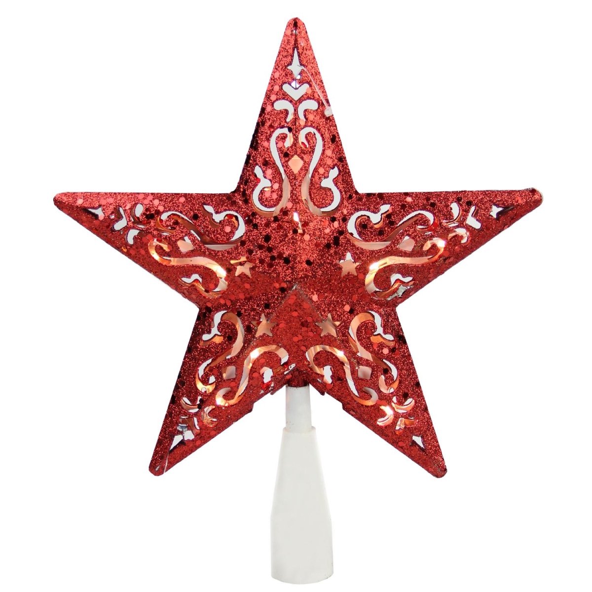 Picture of Northlight 32606348 8.5 in. Red Glitter Star Cut-Out Design Christmas Tree Topper - Clear Lights