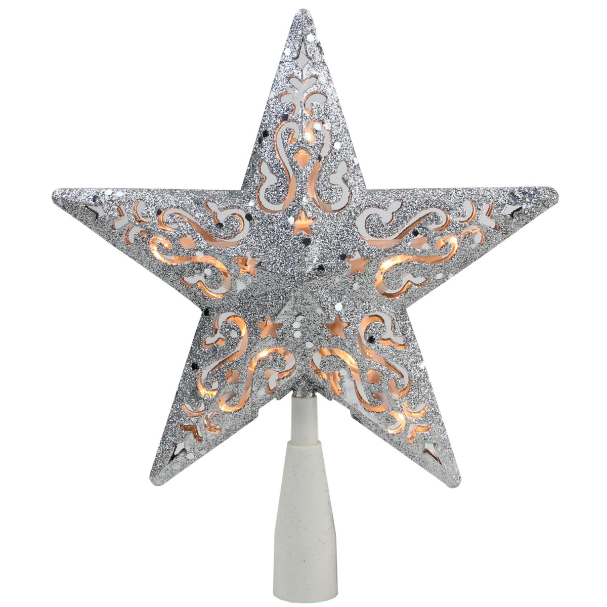 Picture of Northlight 32606355 8.5 in. Silver Glitter Star Cut-Out Design Christmas Tree Topper - Clear Lights
