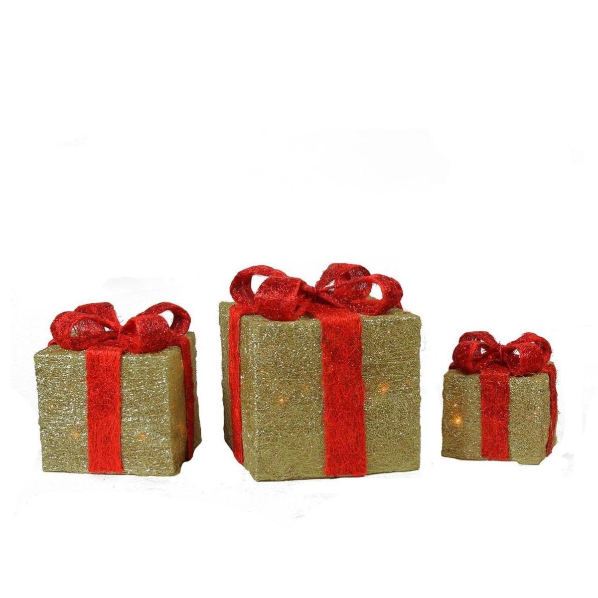 32606322 Lighted Sparkling Gold Sisal Gift Boxes Christmas Yard Art Decorations, Set of 3 -  NorthLight