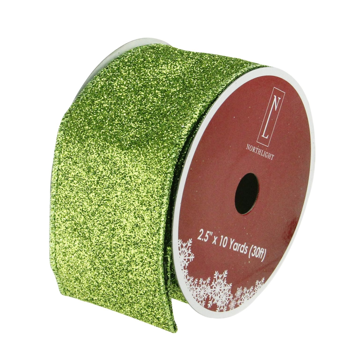 32607797 2.5 in. x 120 yards Shimmering Lime Green Solid Wired Christmas Craft Ribbon