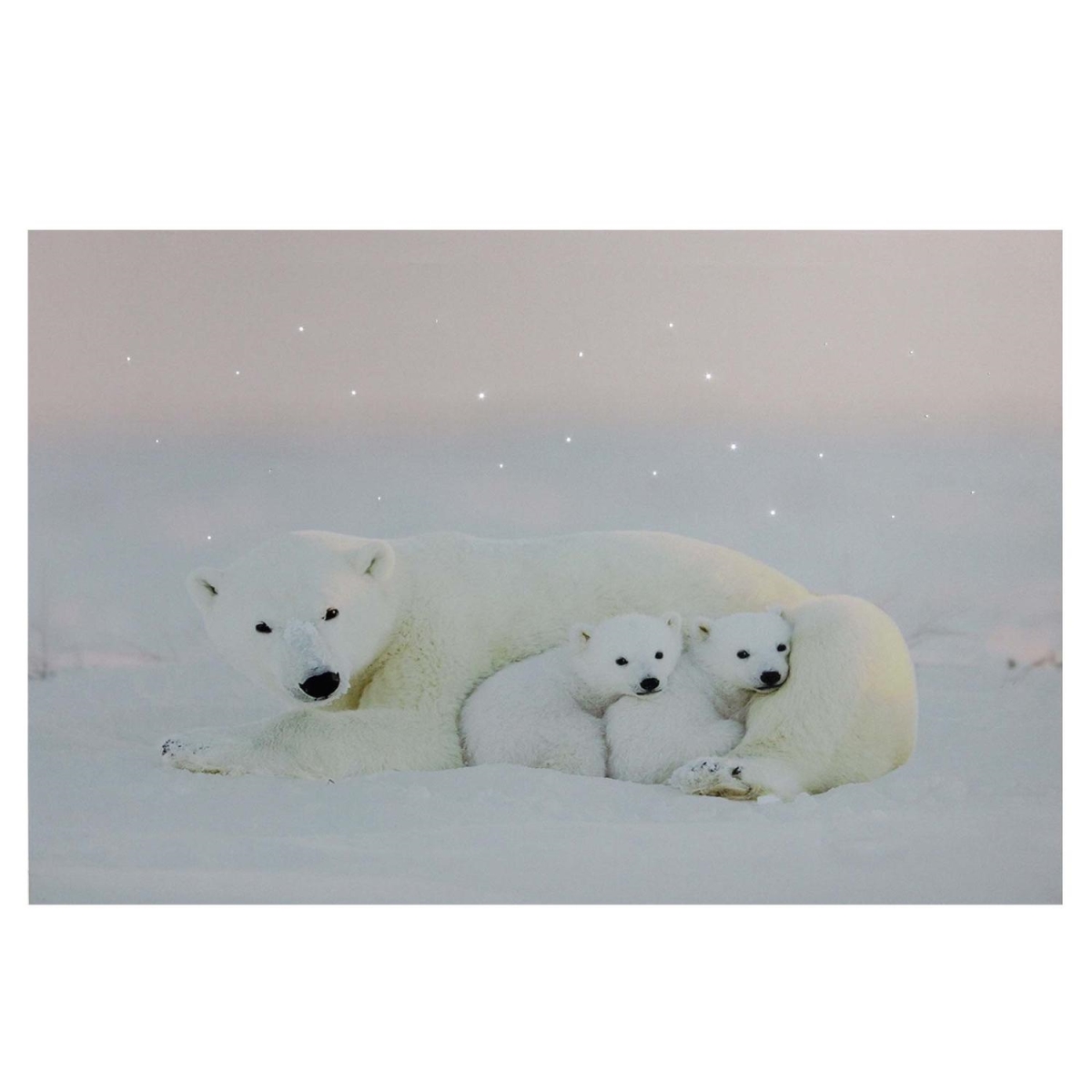 Fiber Optic Mama Polar Bear & Cubs Canvas Wall Art
