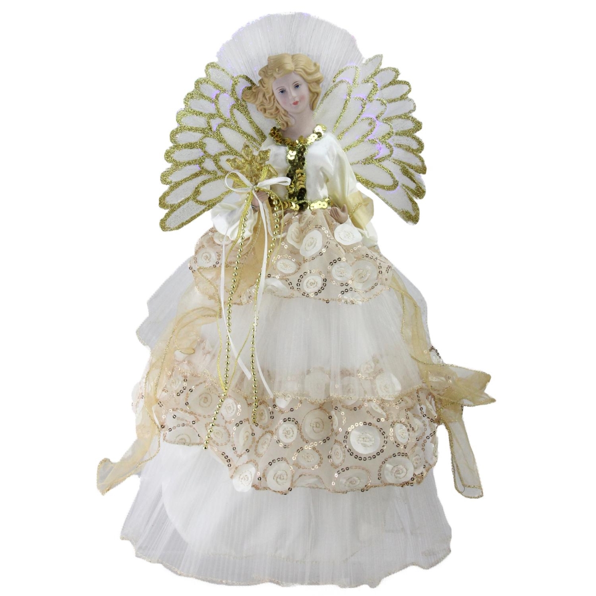 Picture of Northlight 32623686 12 in. Fiber Optic Angel in Gown Christmas Tree Topper, Gold & Cream