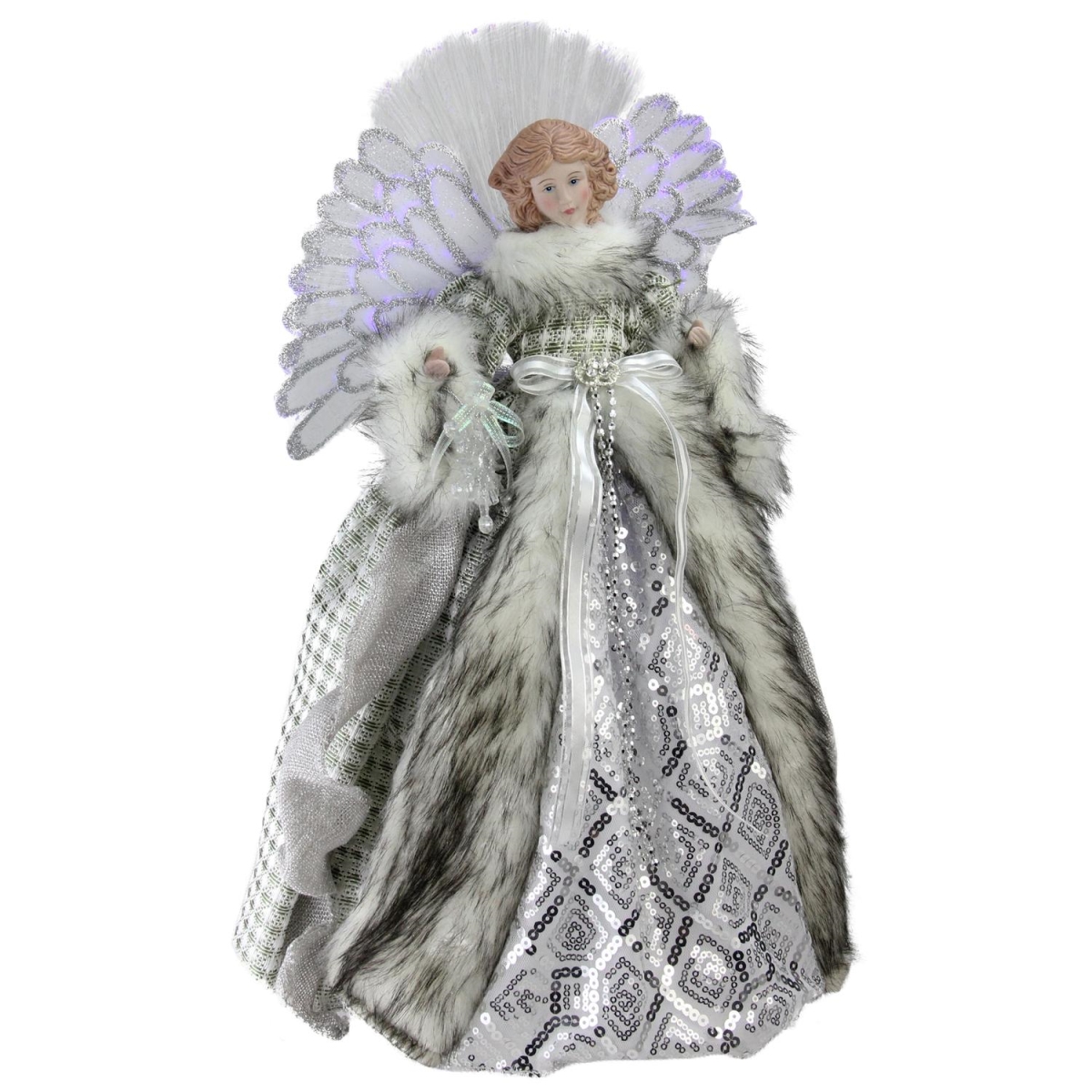 Picture of Northlight 32623769 16 in. Angel in Sequined Gown Christmas Tree Topper, Silver Gingham Coat