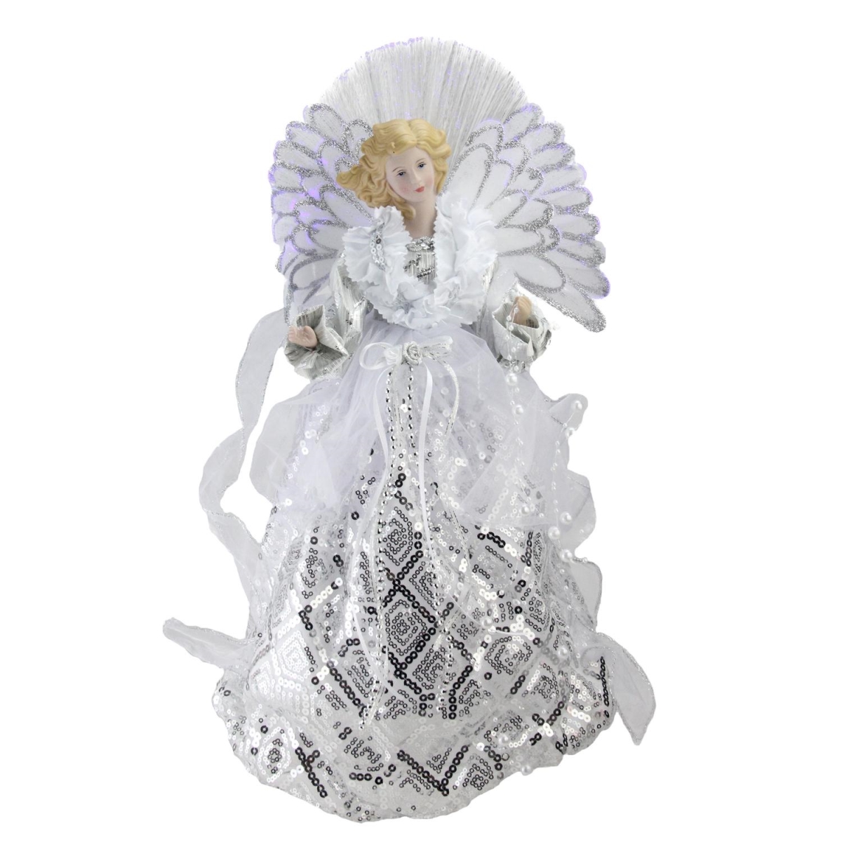 Picture of Northlight 32623517 16 in. Angel in Sequined Gown Christmas Tree Topper, White & Silver