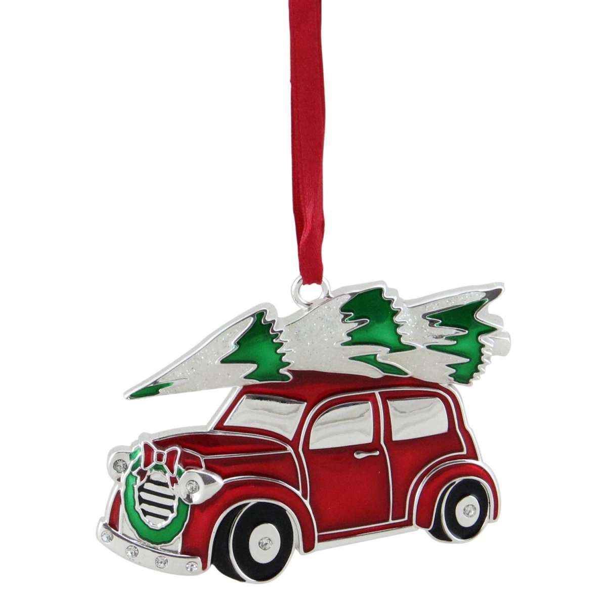 Picture of Northlight 32630241 3.25 in. Plated Car with Tree & Wreath Christmas Ornament&#44; Red White & Green Silver