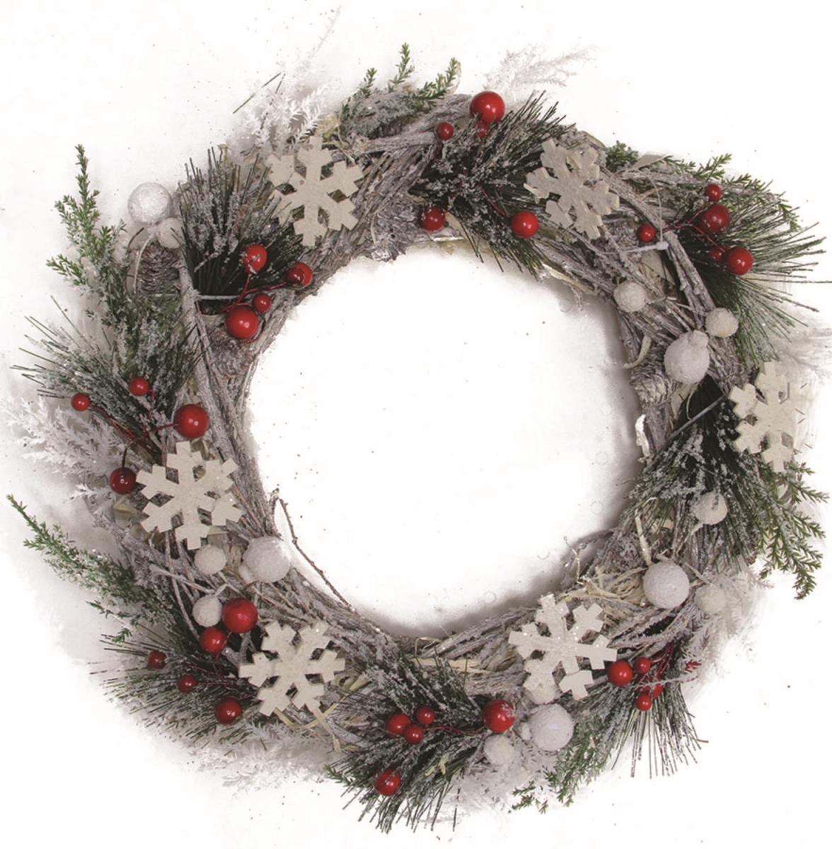 Picture of Northlight 32630763 13 in. Snowflakes & Berries Winter Foliage Christmas Wreath - Unlit