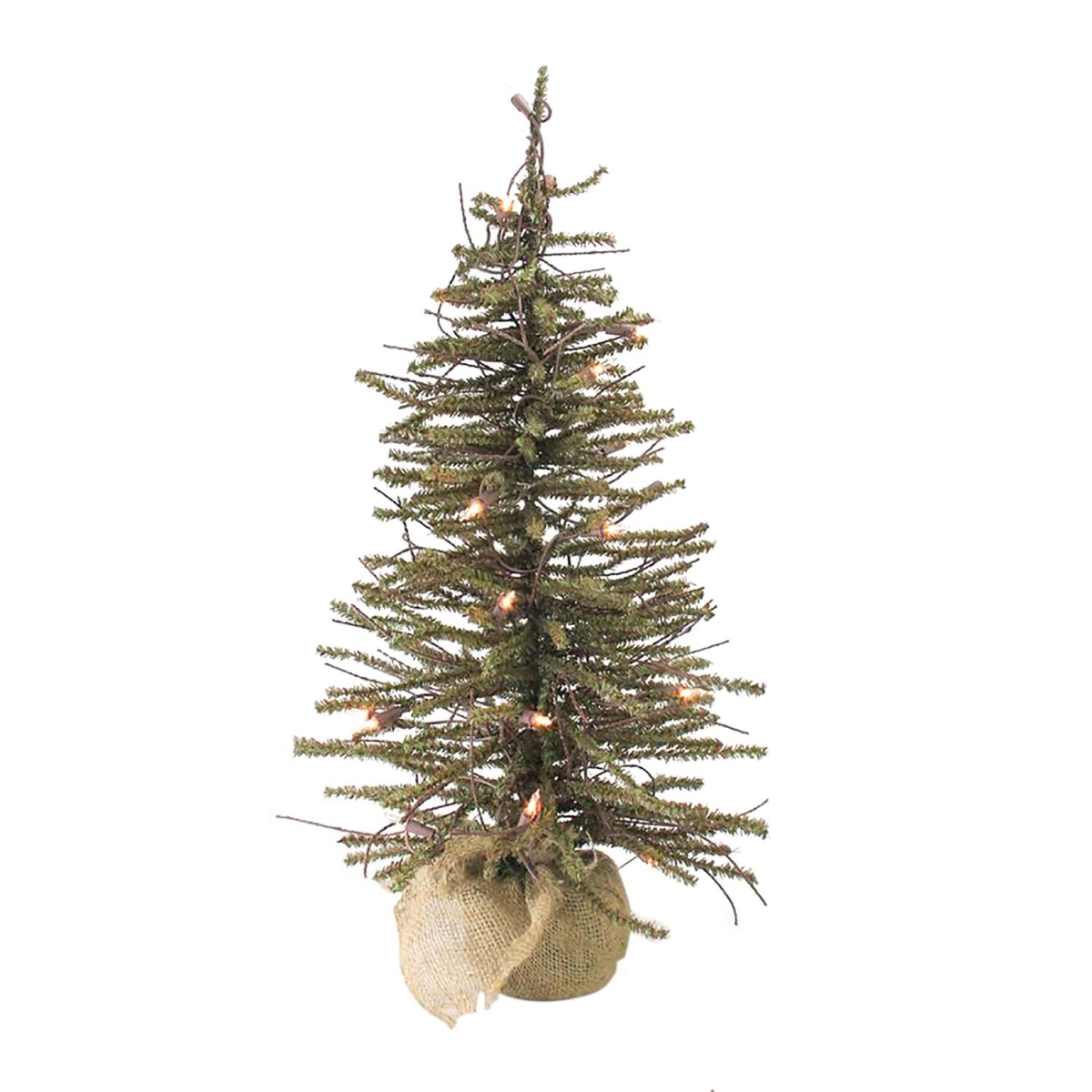 32624325 3 ft. Pre - Lit Warsaw Twig Artificial Christmas Tree In Burlap Base & Clear Lights