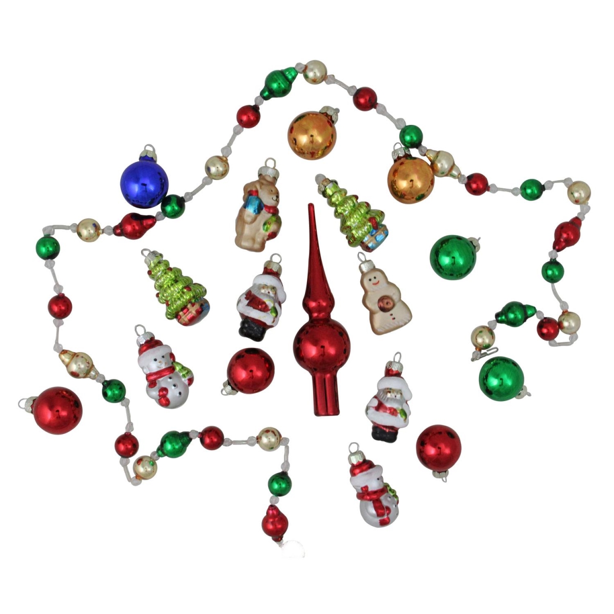 32608172 18 - Piece Beaded Garland Mini Tree Topper & Figure Christmas Ornament Set -  NorthLight